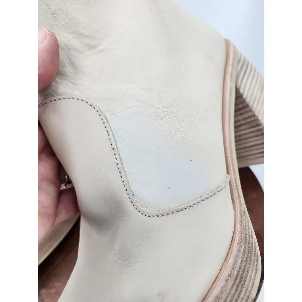 Free People Ruby Bone Off White Square Toe Ankle Block Heel Bootie Size 39.5 9.5